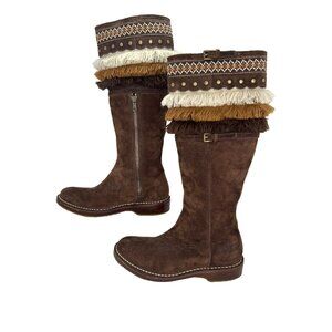 UGG Australia Brown Suede Fringe Knee High Boots Boho Western Size 6